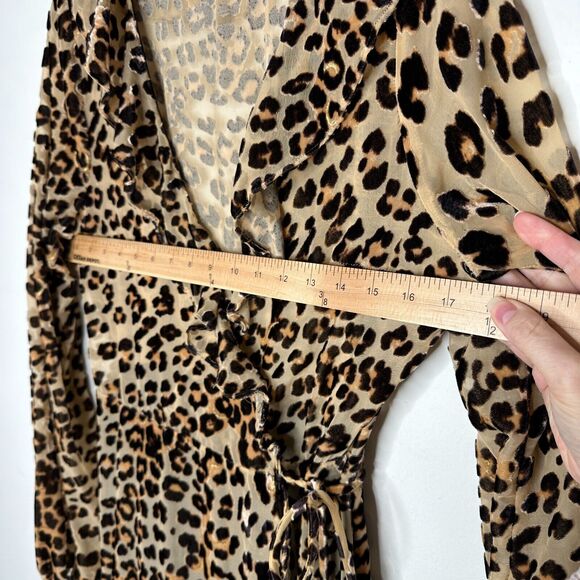 House of Harlow 1960 Cheetah Print Lafayette Wrap Front Tie Maxi Dress Ruffle L - Picture 15 of 16
